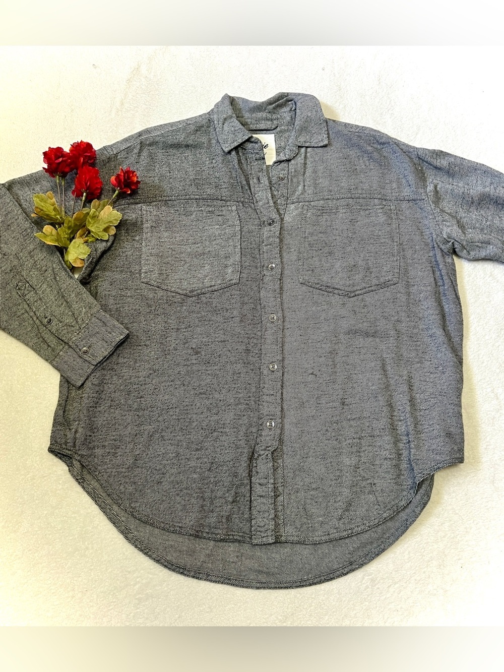 Aerie NWT Anytime Fave Grey Twill Oversized Button-Up Top - XS